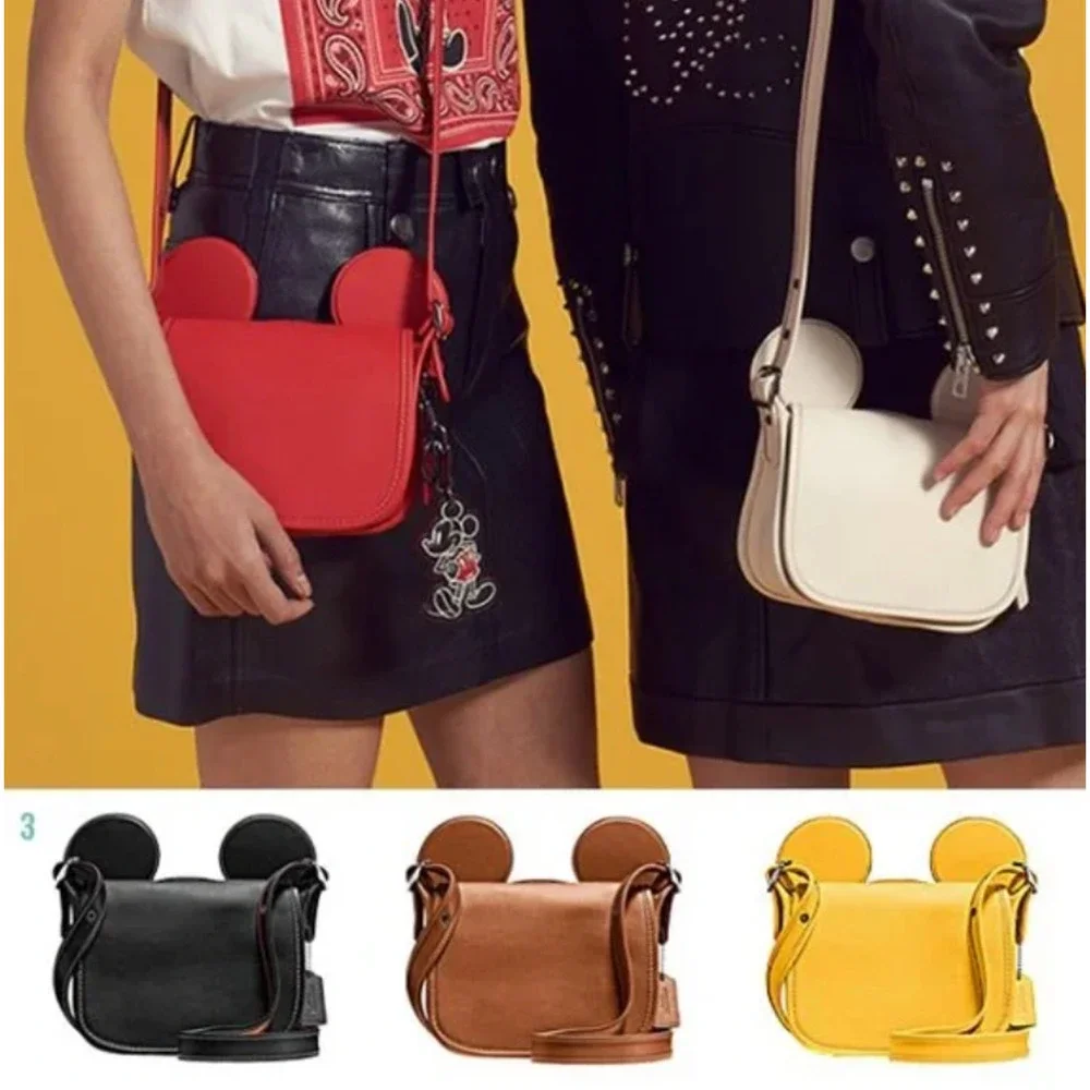 Coach x Disney Red Leather Patricia Saddle Bag Crossbody Mickey Ears